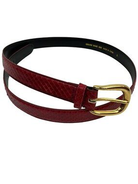 Unique Genuine Red Snakeskin Belt With Gold Buckle Womens Large Red